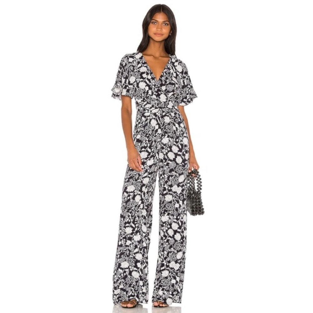 Likely Nellie Navy Blue & White Floral V-neck Jumpsuit Size 0 NWT